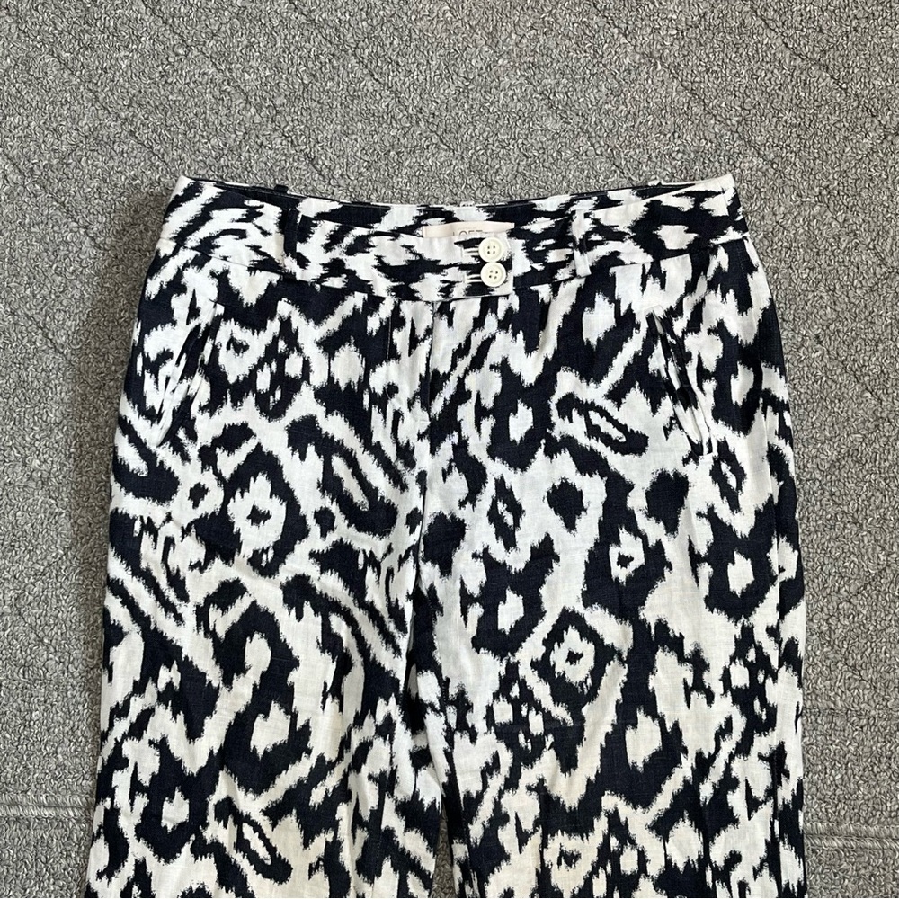 LOFT Marisa 100% Linen Ikat Print Wide Leg Pants Womens Size 4 Petite - Picture 2 of 11